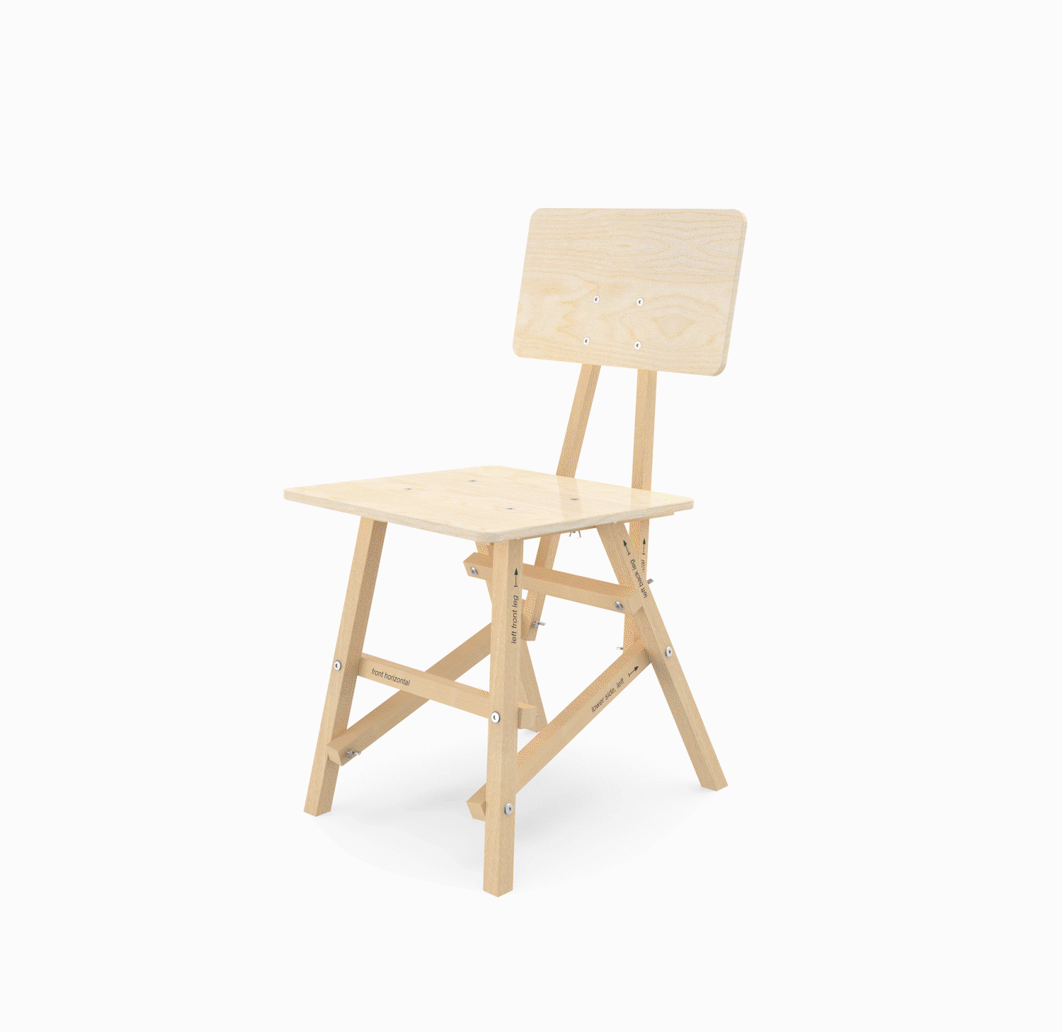DIT Chair, wooden chair, example of different colours. Self assembly, beech and plywood. Design by Tord Boontje.