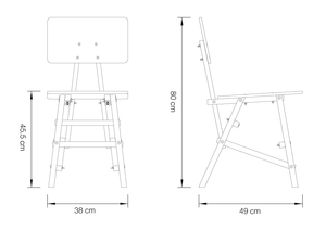 DIT Chair, wooden chair, dimension drawing. Self assembly, beech and plywood. Design by Tord Boontje.