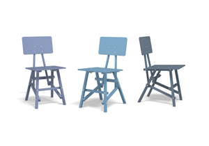 DIT Chair, wooden chair, example image of blue colours. Self assembly, beech and plywood. Design by Tord Boontje.