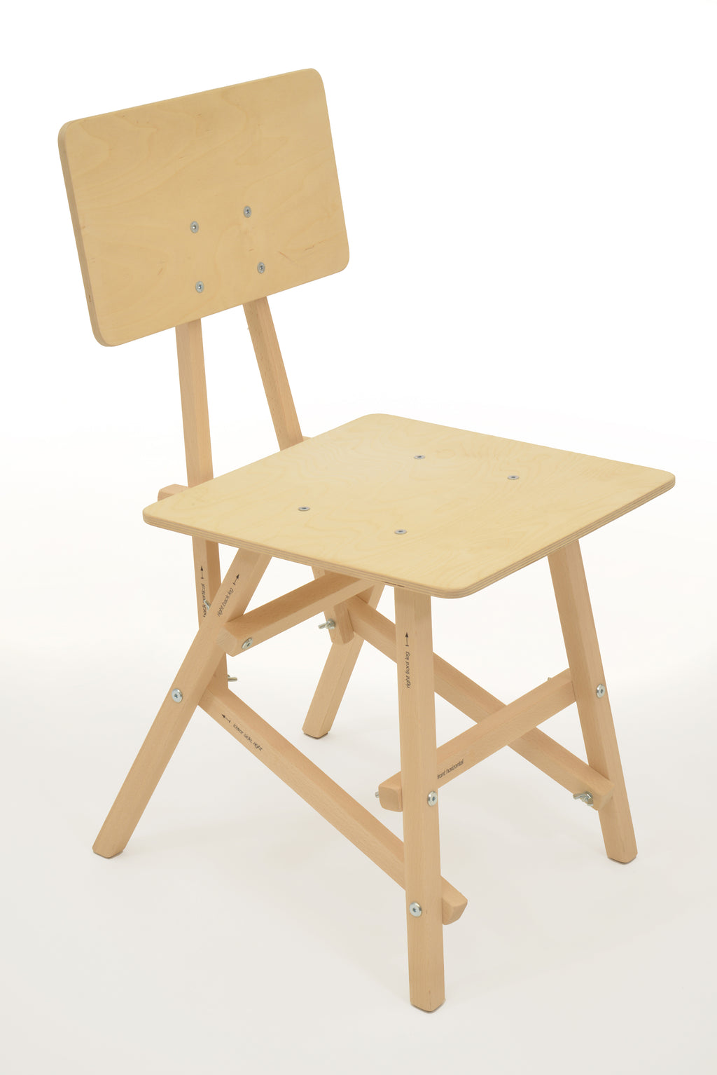 DIT Chair, wooden chair seen from the front. Self assembly, beech and plywood. Design by Tord Boontje.